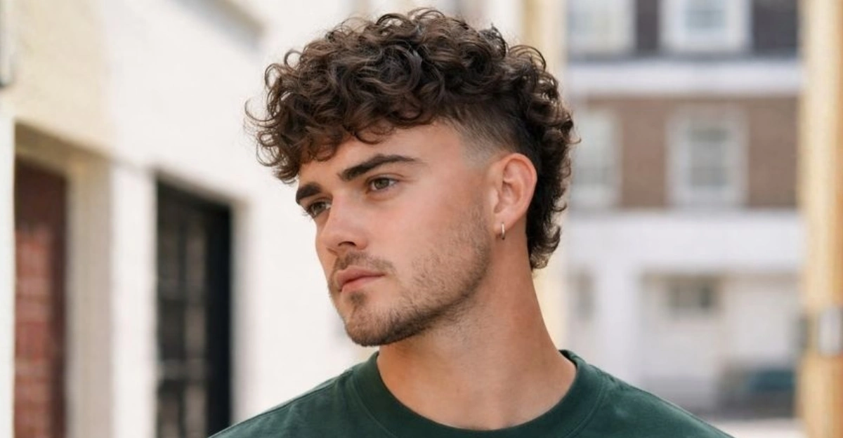 Messy Curly Mohawk with Taper Fade