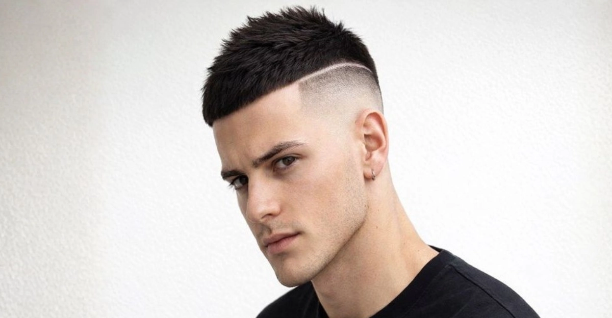 Short French Crop with Disconnected High Fade and Shaved Line