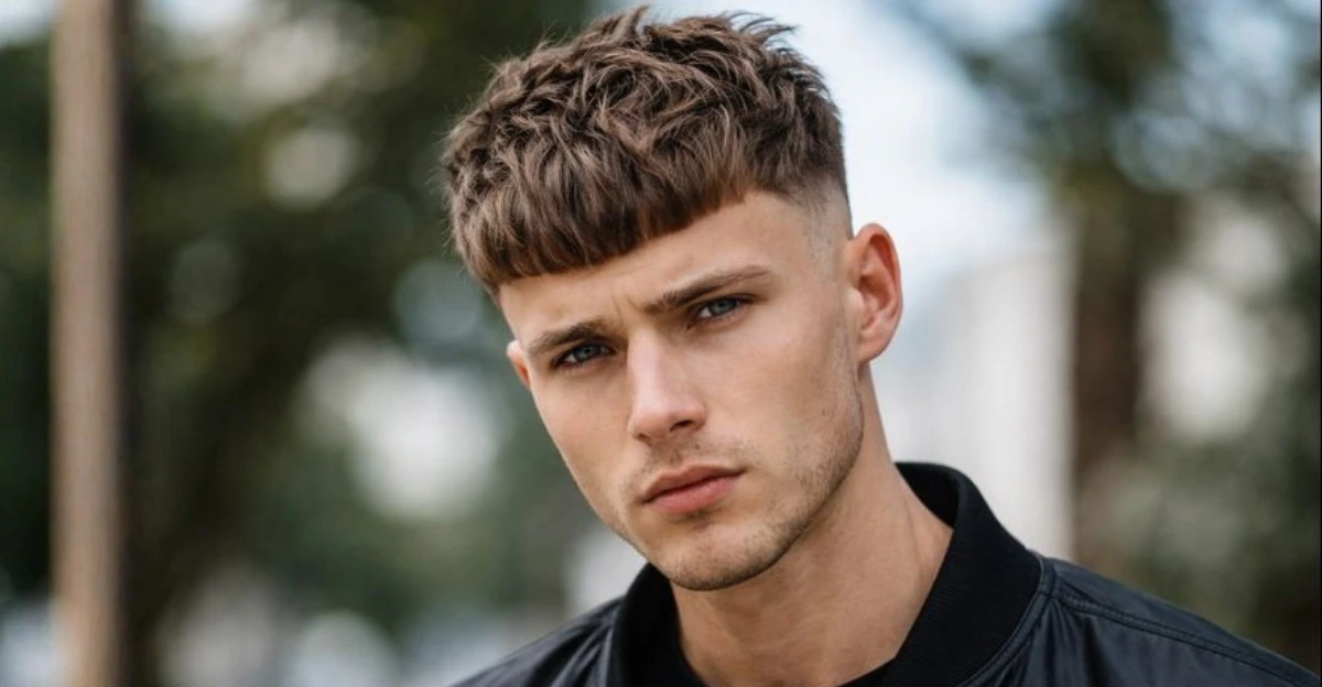 Short Layers with Blunt Fringe and Fade