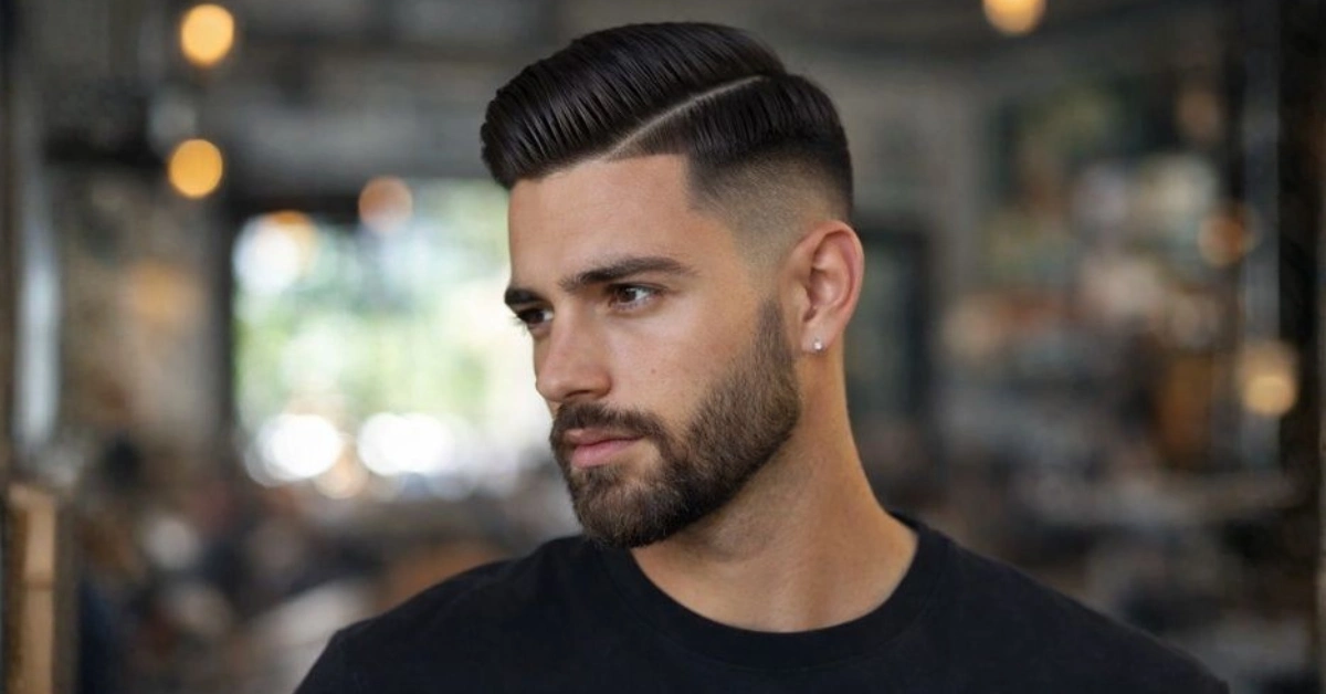 Short Parted Pompadour Taper Fade