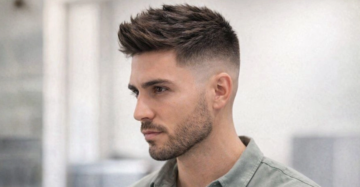 Short Textured Quiff with Mid Fade