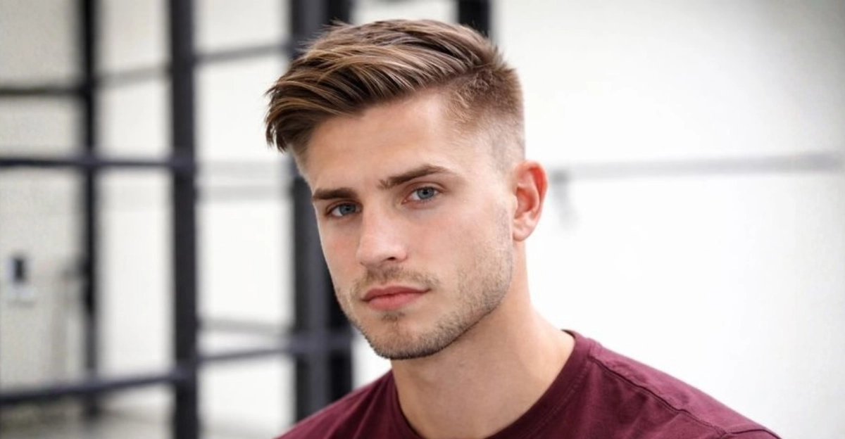 Side Swept Hair with Mid Taper Fade