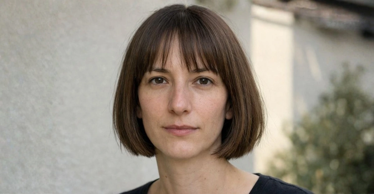 Straight short bob haircut with soft bangs and a clean, understated finish.