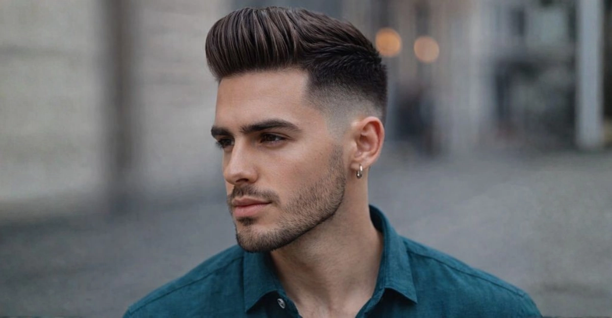 Straight Smooth Quiff with Mid Skin Fade