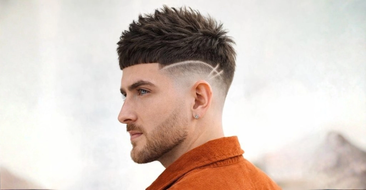 Textured Short Spiky Hair Fade with Blunt Fringe