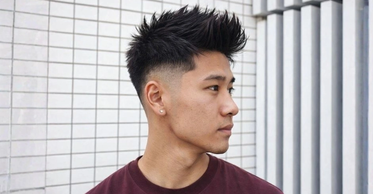 Thick Textured Crop Fade with Brushed Up Fringe