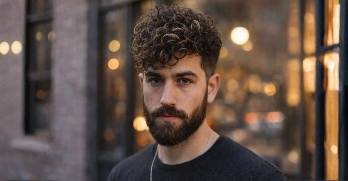 Tousled Medium Curls with Full Beard 