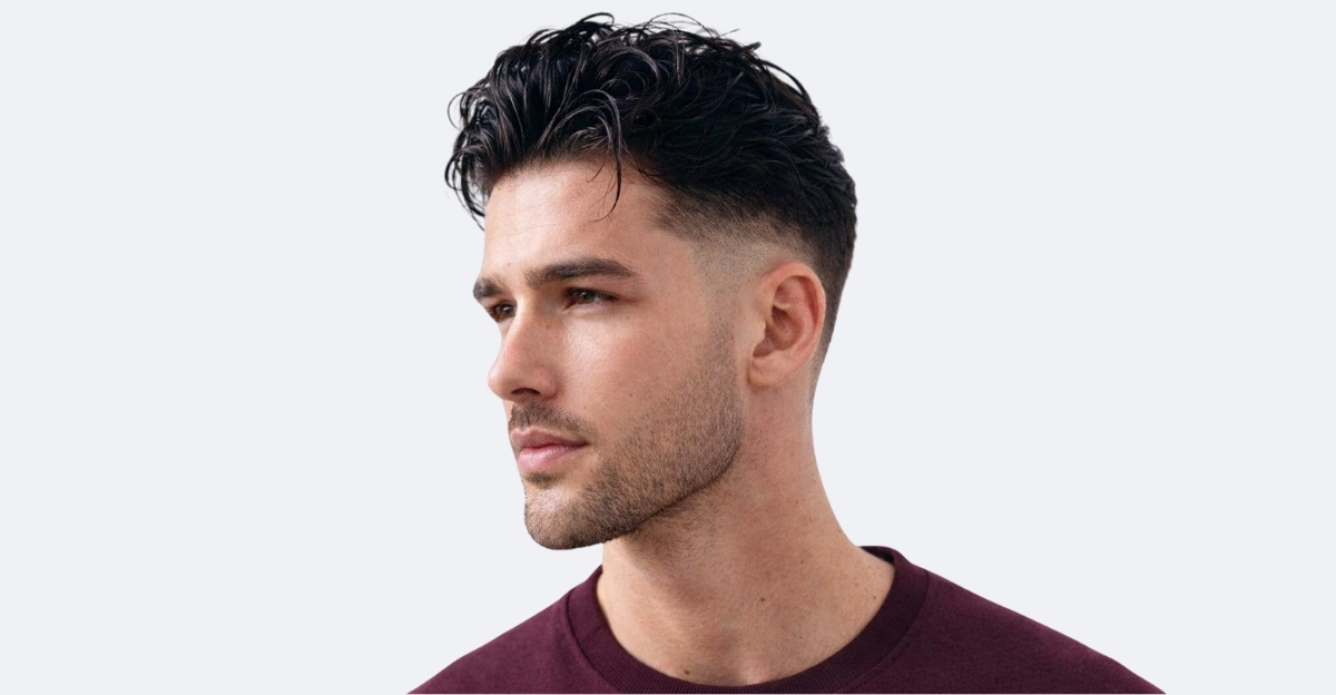 Casual Messy Brush Back with Disconnected Undercut Fade