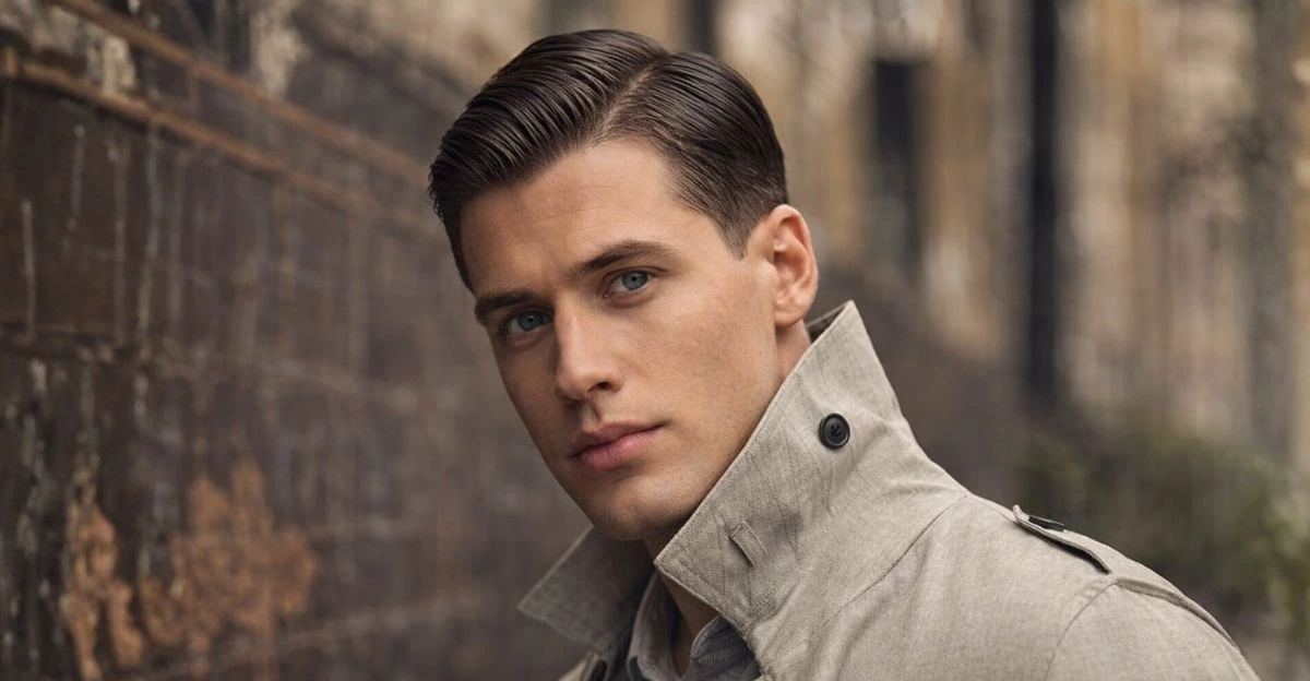 Classic side part with smooth layers and short sides for a clean, sophisticated old-money look.
