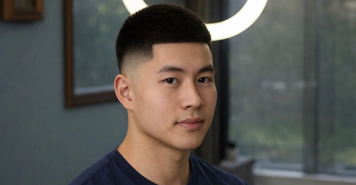 High taper fade buzz cut with tight, even top and skin-close faded sides.