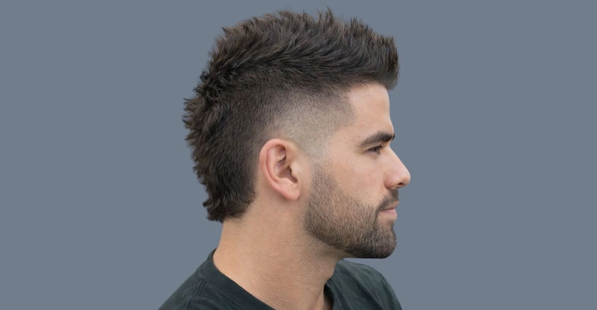 High taper fade mohawk with tight faded sides and a raised center strip styled up for a bold look.