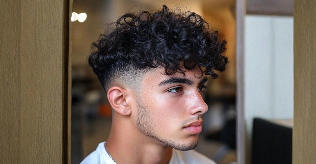Long Curly Hair with Low Fade