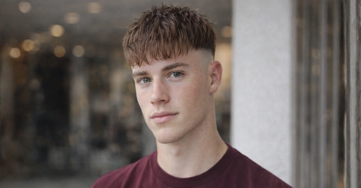 A low fade with a textured fringe delivers a soft, clean, and modern look.