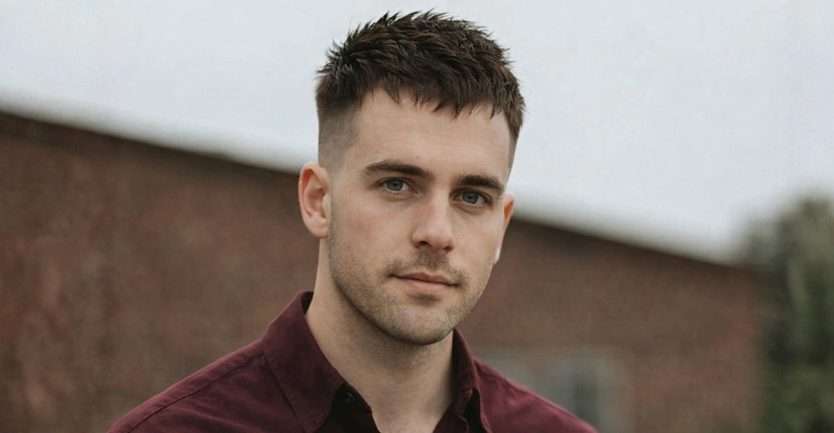 Messy crop top haircut with rough texture and short sides, giving thinning hair a fuller look.