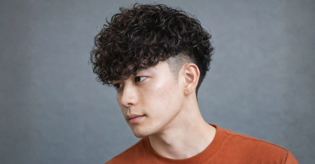 Messy Curly Hair with Taper Fade