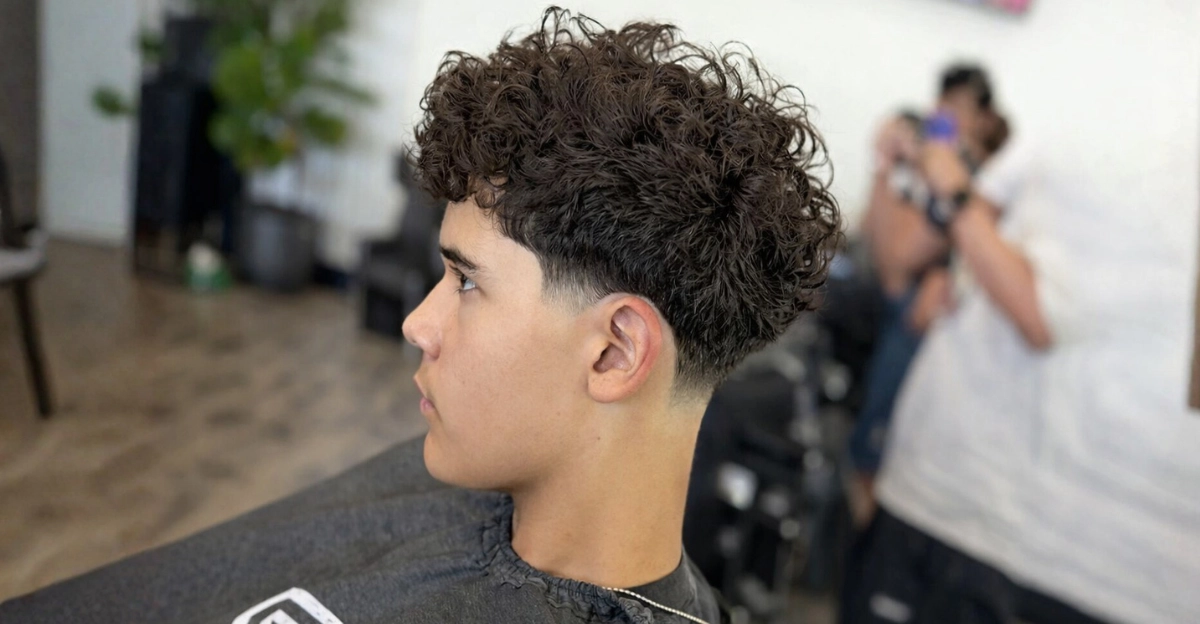 Messy Curly Taper Fade