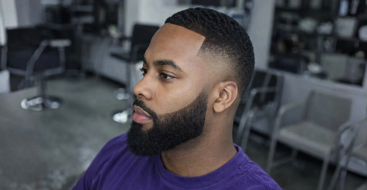 Mid Temp Fade with Short Hair and Beard