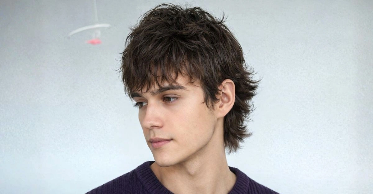 Mod cut with messy forward layers that add coverage and balance a wide forehead naturally.