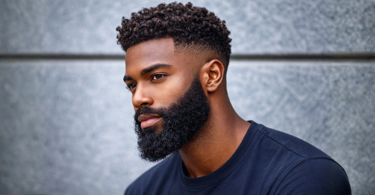 Short Afro Curls with Low Skin Fade