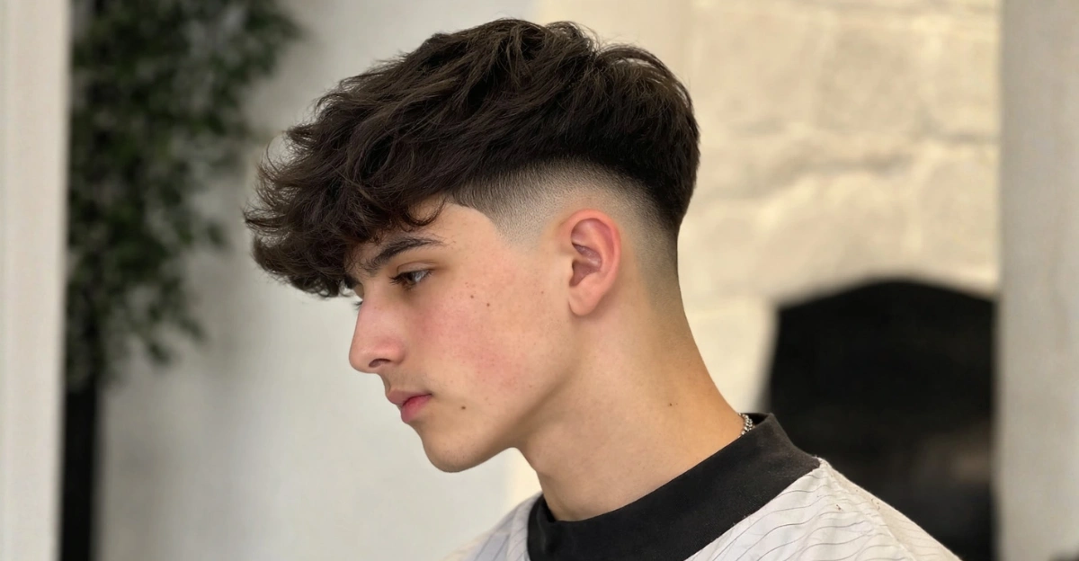 A textured fringe with a skin fade undercut delivers sharp contrast and clean style.