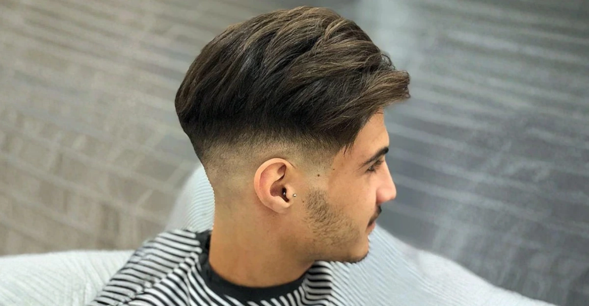 Thick Textured Brush Back with Low Bald Fade