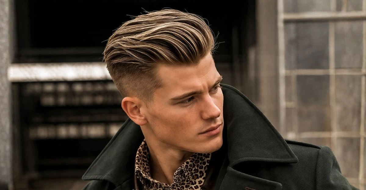 Old-money undercut with short disconnected sides and smooth brushed-back top for a fuller look.