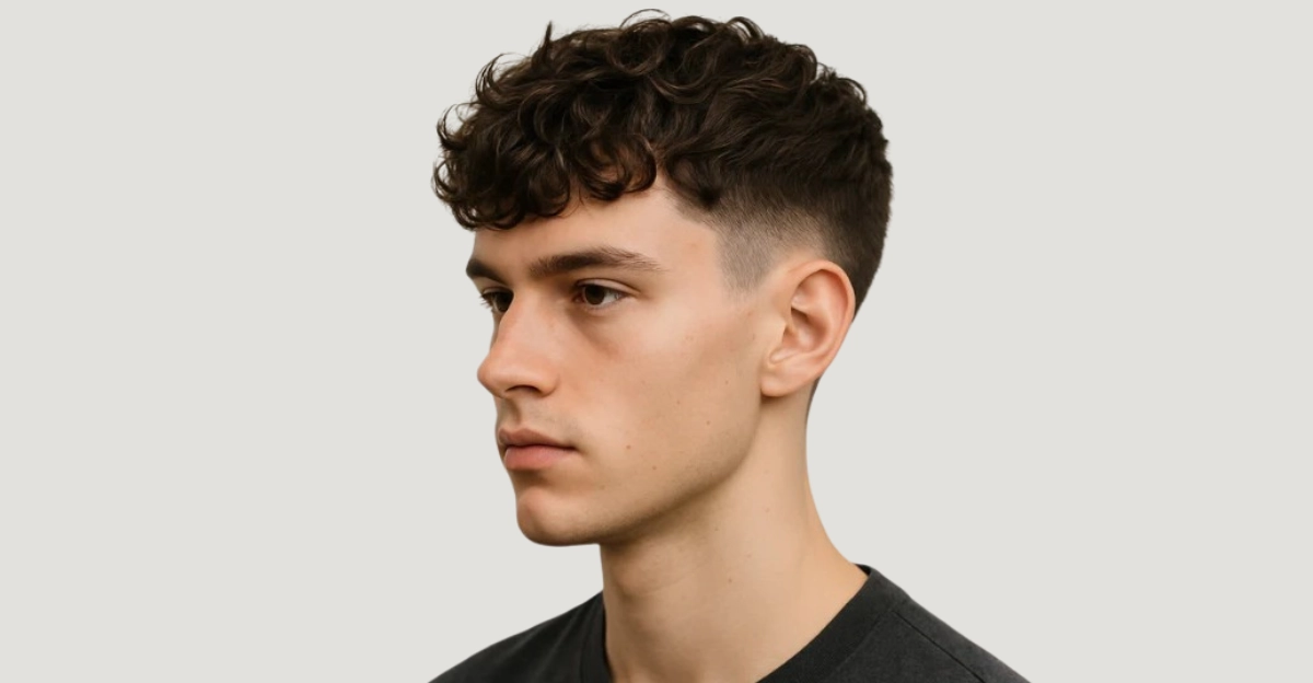 A curly textured fringe with a clean undercut adds sharp contrast and modern style.