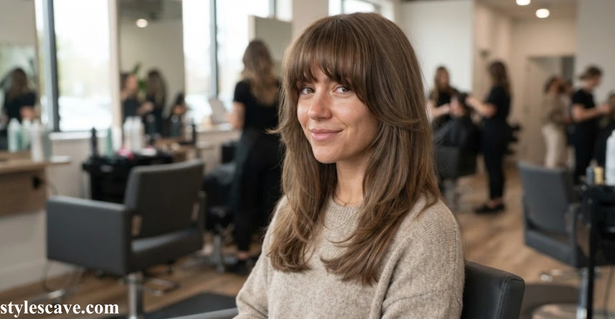 Face-Framing Medium-Length Layers With Full Bangs