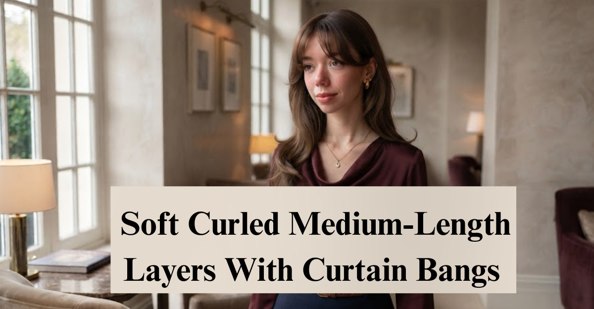 Soft Curled Medium-Length Layers With Curtain Bangs
