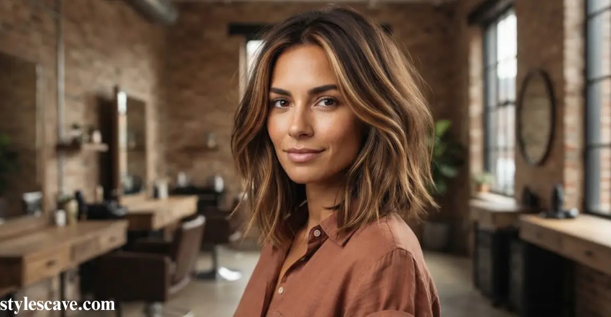 Long Layered Textured Bob with Highlights