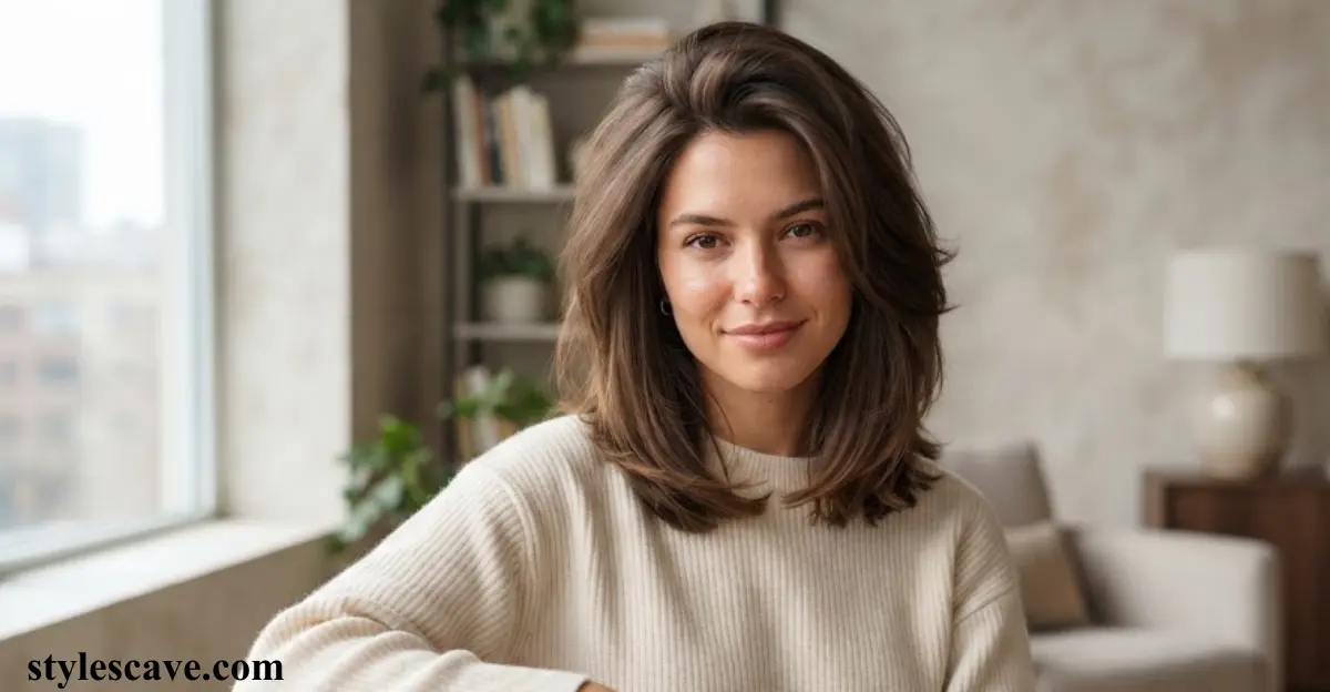  Brunette Layered Lob With Root Volume