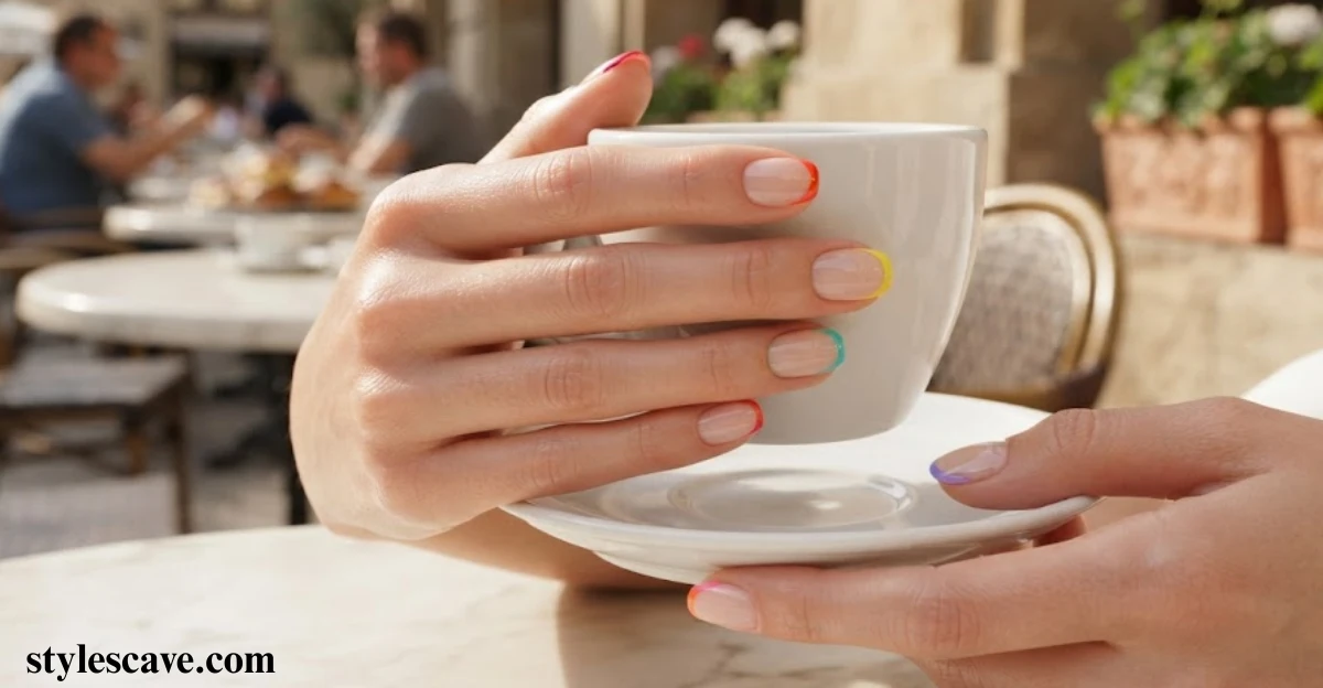 Short Rainbow Micro French Tips