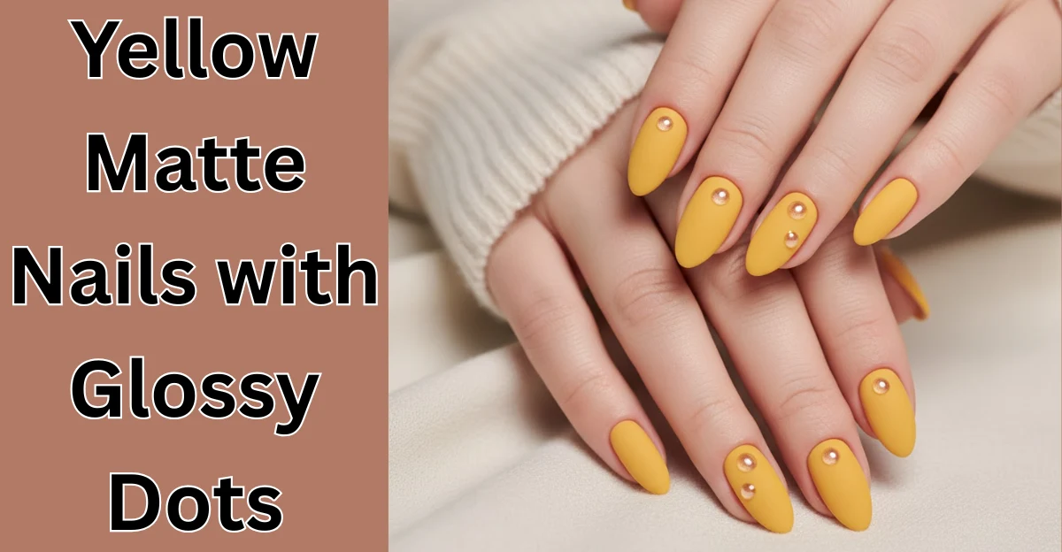 Yellow Nails with Daisy Polka Dot Patterns