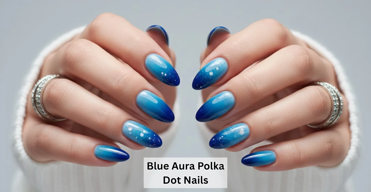 Blue Aura Polka Dot Nails