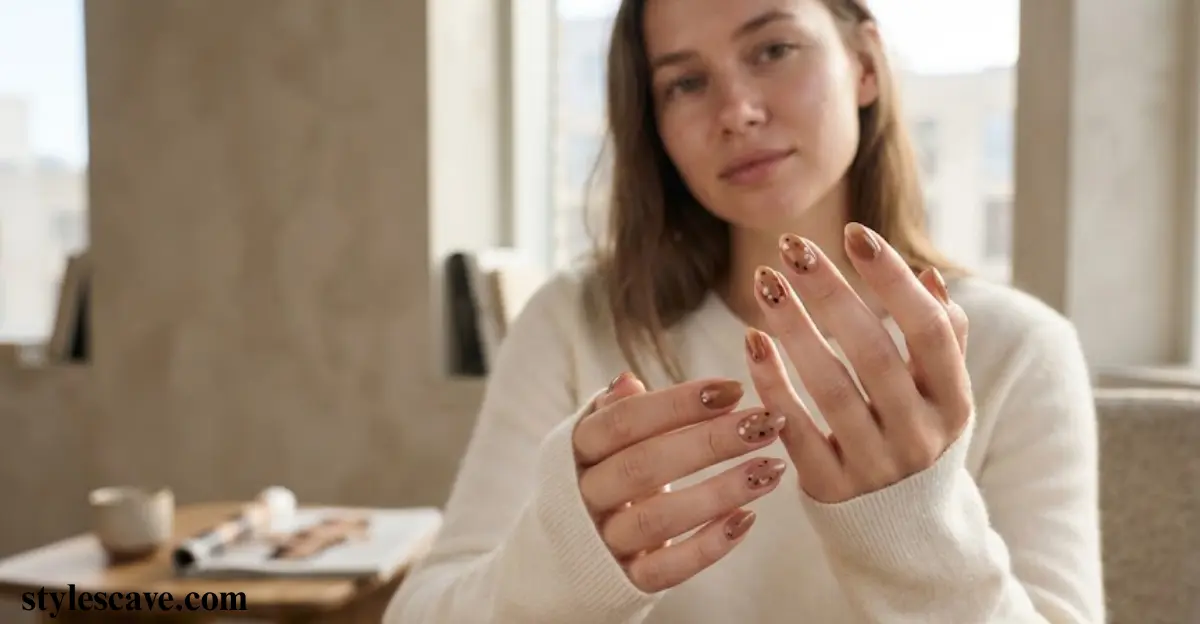 Brown Jelly Nails with Dots