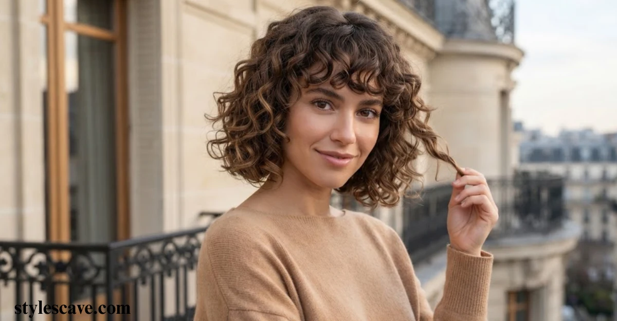 Chin-Length Curly Bob with Bangs