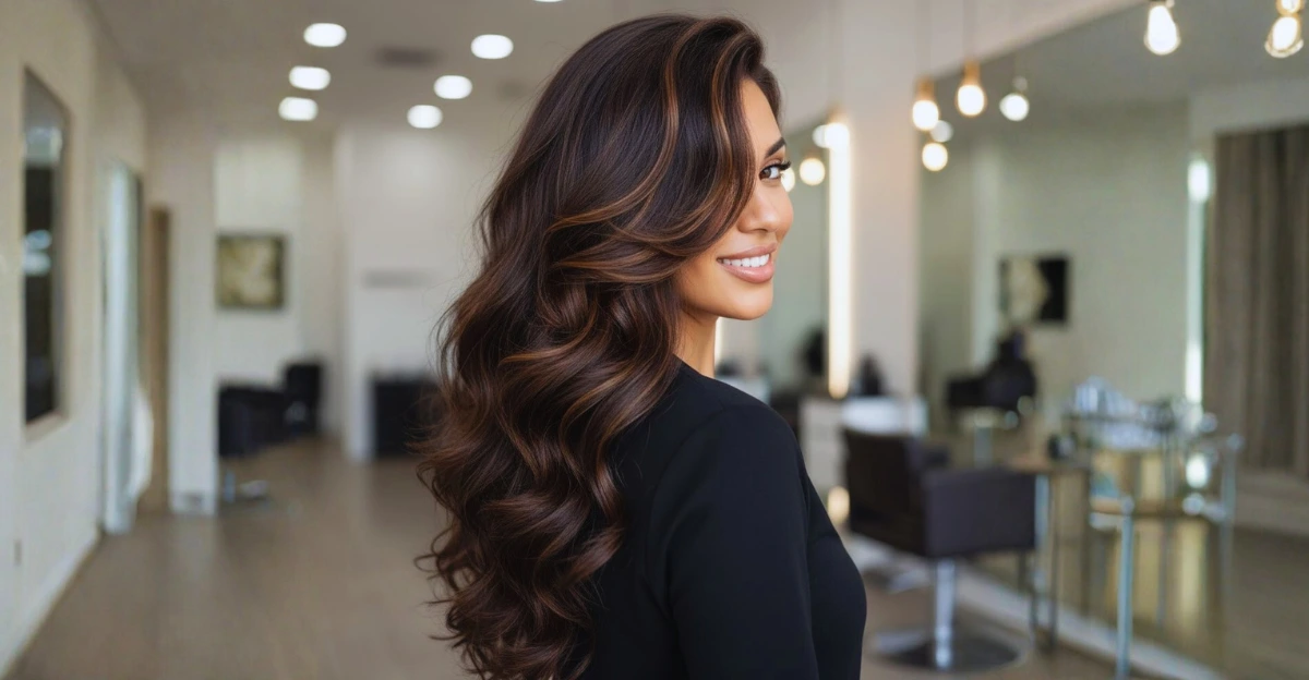 Dark Chocolate Brown with Subtle Caramel Blonde Highlights