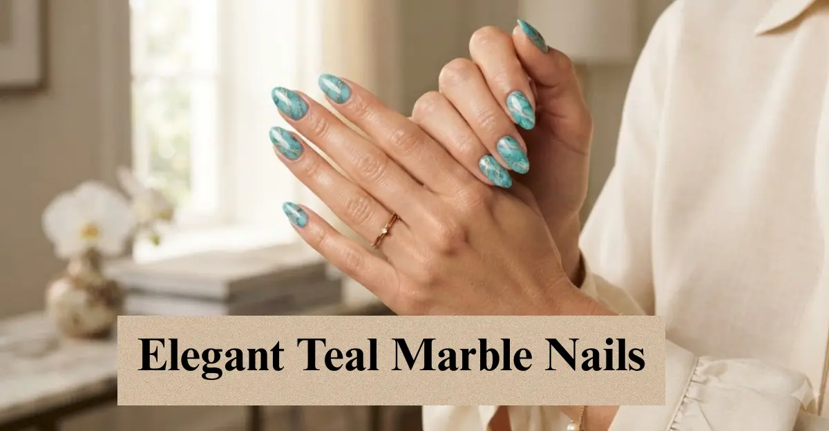 Elegant Teal Marble Nails