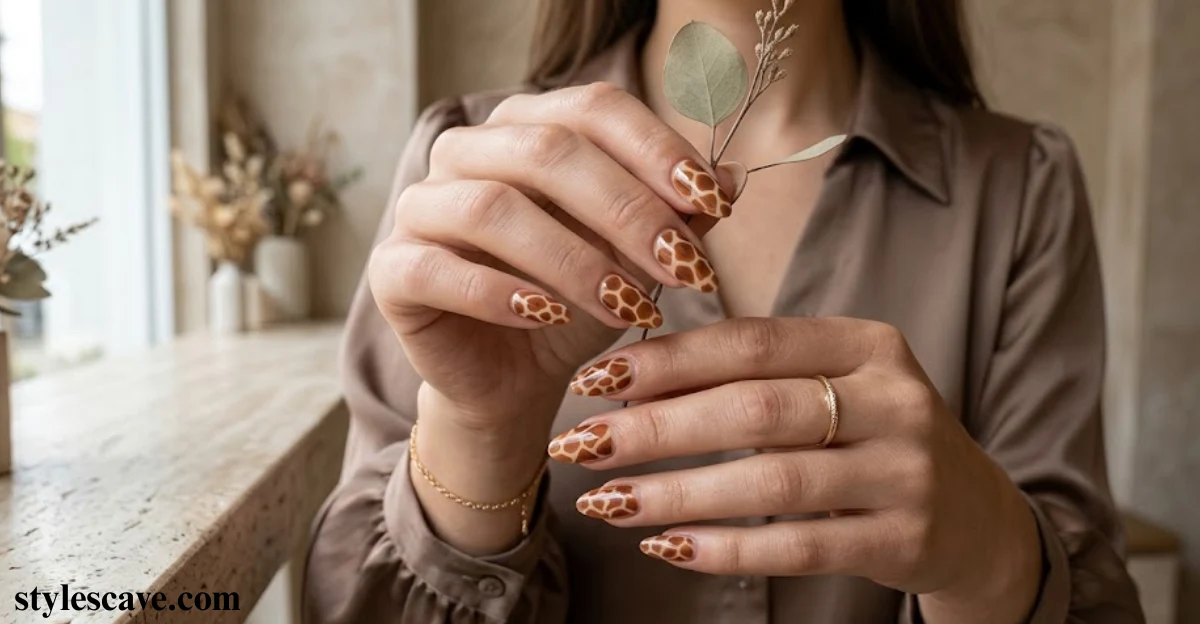 Giraffe Print Nude Nails