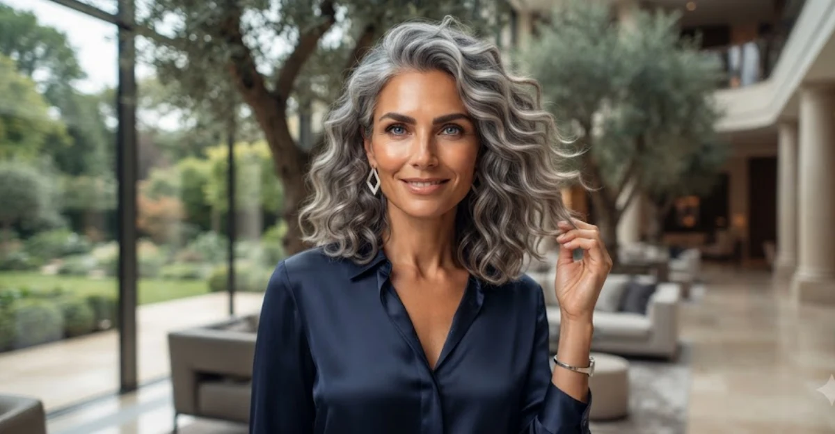Gray Curly Lob with Highlights