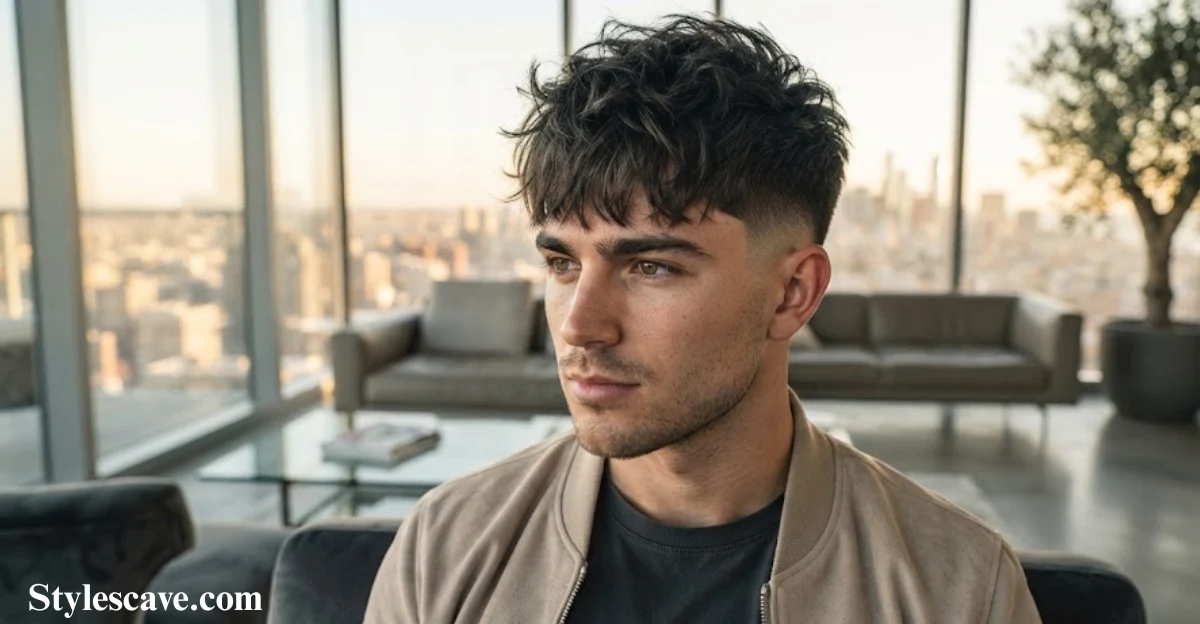 Heavy Tousled Fringe with Low Taper Fade