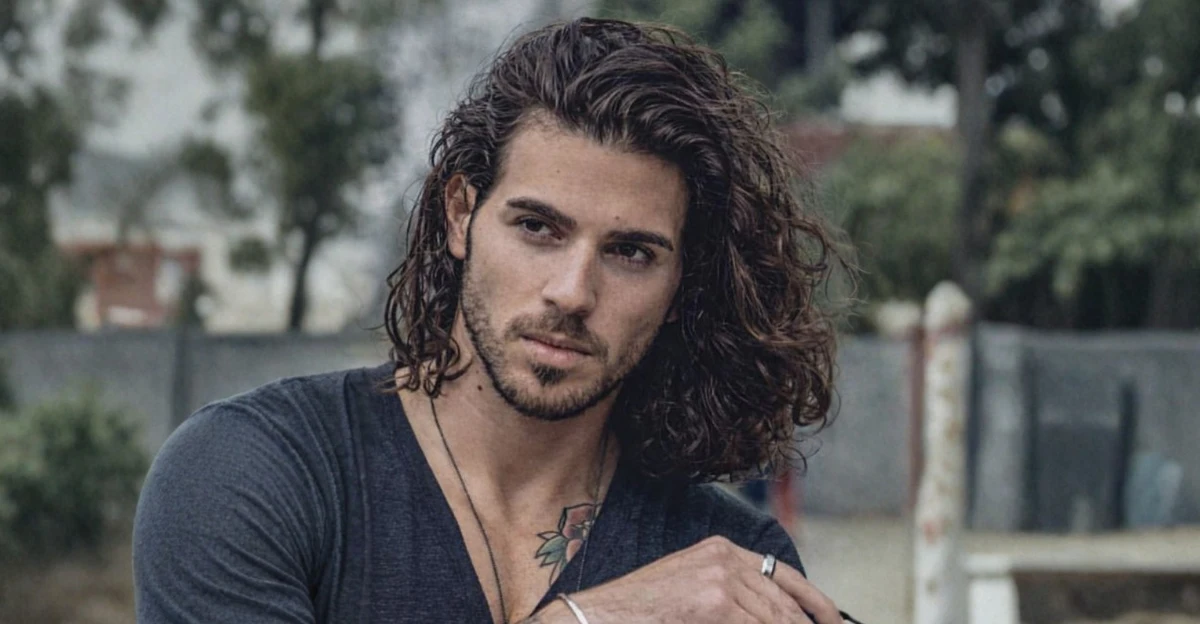 Long Curly Hair with Side Part