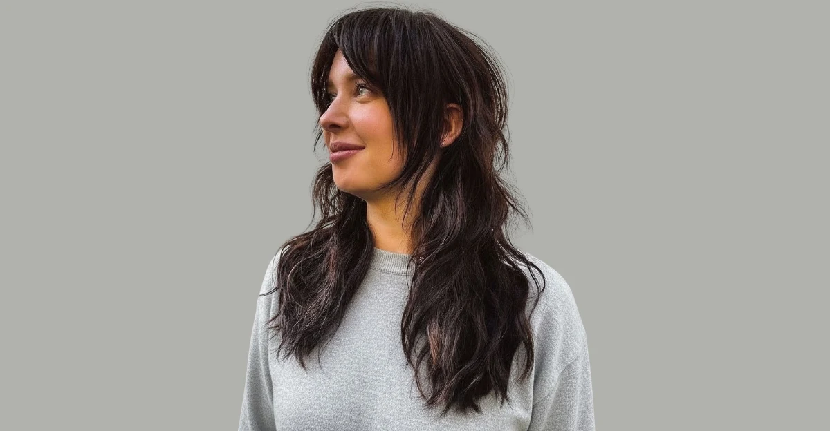 Long Wolf Cut with Side-Swept Bangs
