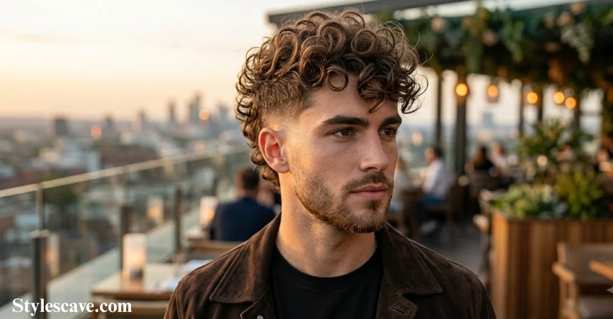 Messy Curly Mohawk with Taper Fade