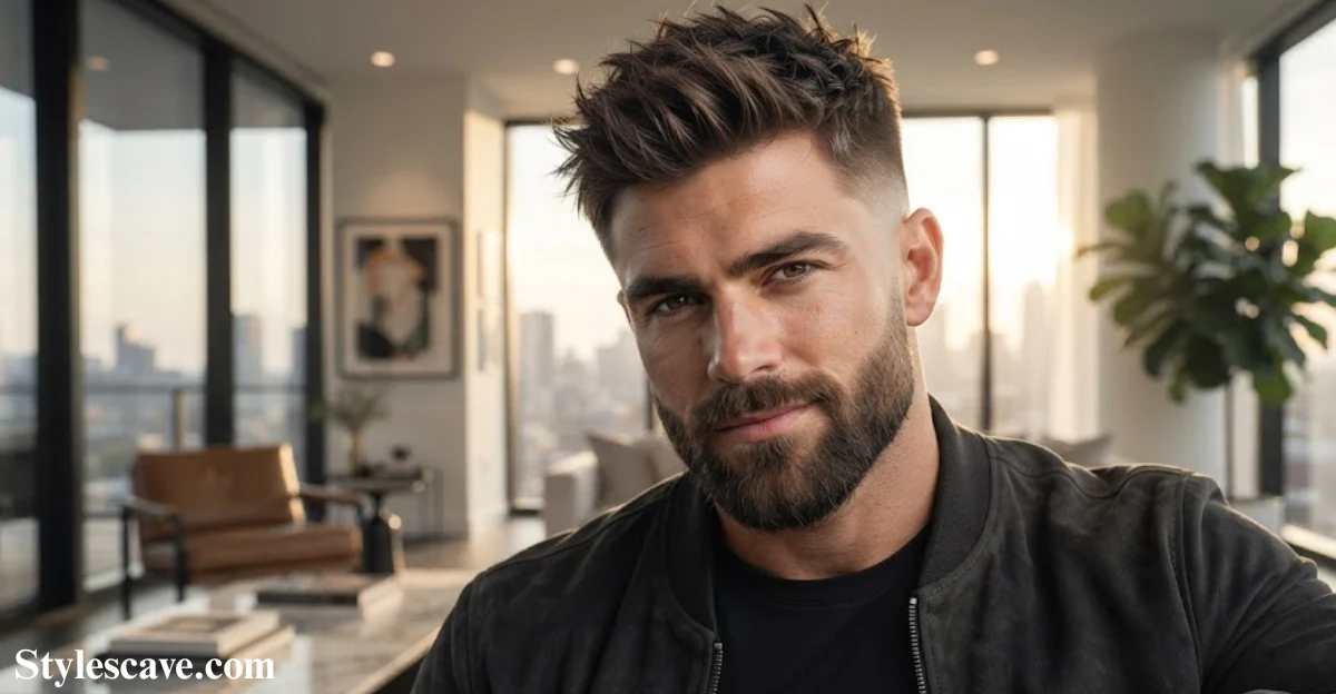 Messy Short Spiky Hair Fade with Beard
