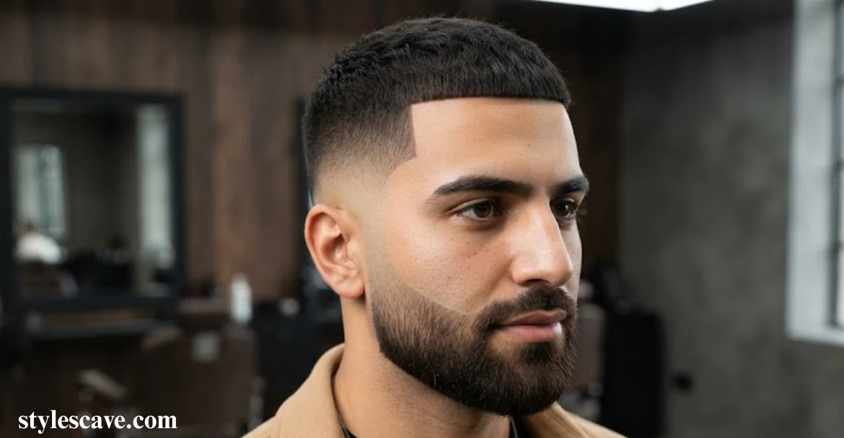 Mid Temp Fade with Short Hair and Beard