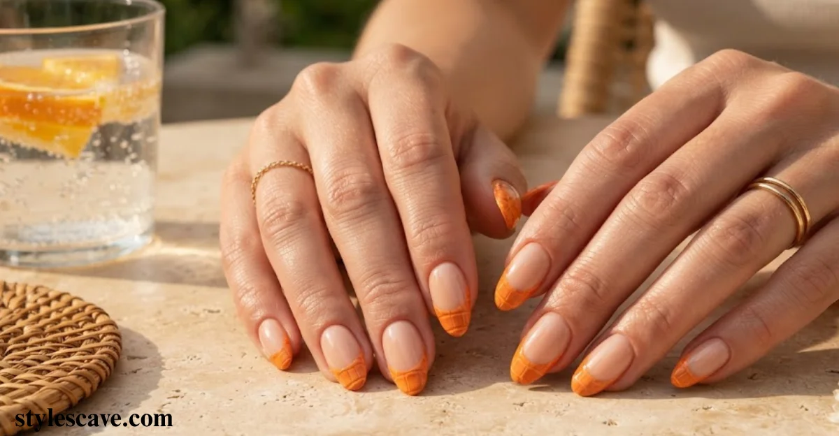 Orange Crocodile French Tips