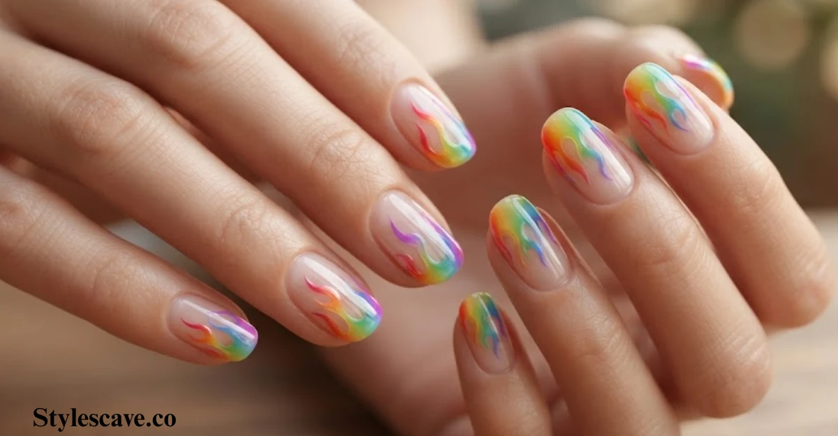 Rainbow Flame Nails