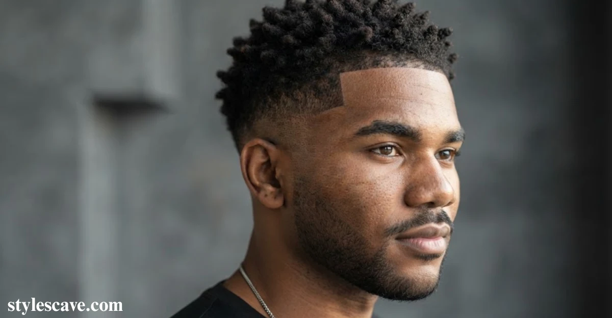 Short Afro Curls with Low Skin Fade