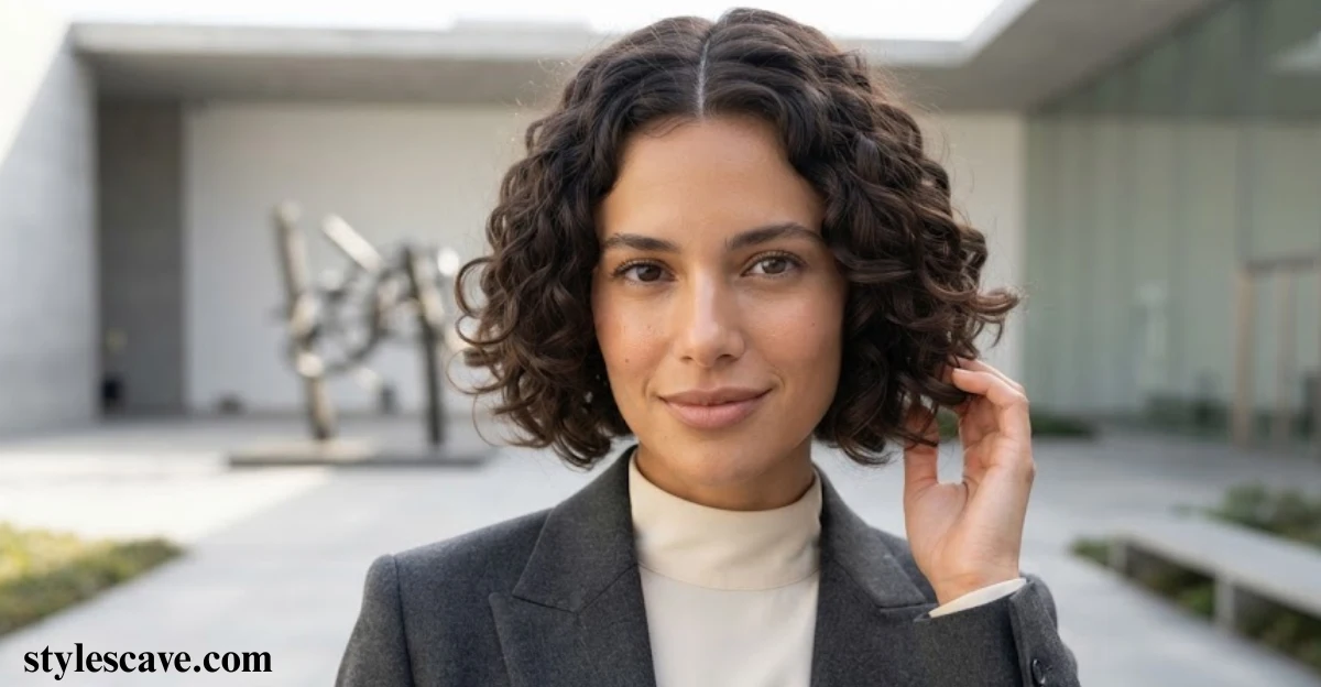 Short Curls with Center Part Hairstyle
